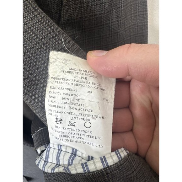 Austin Reed Blazer Men’s 42 100% Wool Gray Windowpane Check Sport Coat - Picture 7 of 8